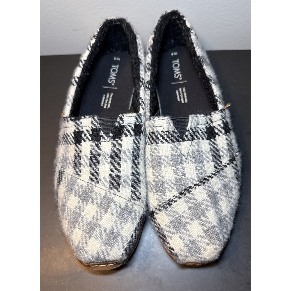 Toms Alpargata Womens 8 Wool Blend Leather Wrapped Faux Fur Lined‎ Plaid Slip On